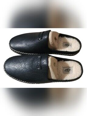 UGG Women’s Tamara Black Leather Shearling Slip-Ons - Size 7 - Retail $125 - NIB